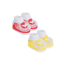 Neska Moda 3 To 12 Month Cotton Baby Booty 2 Pair Combo Skin Friendly Soft Frill Butterfly Booties (Toe to Heel Length - 12 cm, Yellow, Red)-image-78