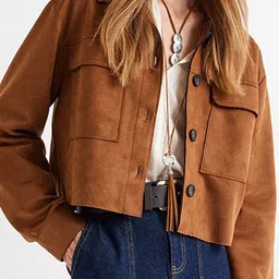 Koton Women Camouflage Crop Tailored Jacket Patchwork image 2