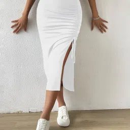 aahwan Women Solid Straight White Skirt image 2