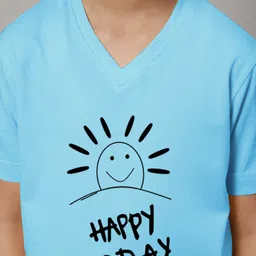 Friskers Boys Turquoise Blue Typography Printed V-Neck Raw Edge T-shirt image 3