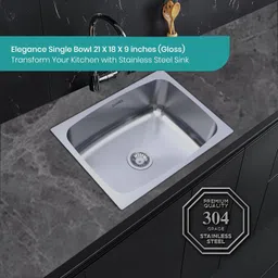 evanex 304 Grade Stainless Steel Kitchen Sink | Sink for Kitchen Wash Basin (21" X 18" X 9") Vessel Sink image 3
