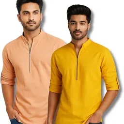 mahiran Pack of 2 Men Solid Pure Cotton Straight Kurta-picture-21