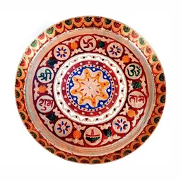 Apka mart Gold & Red Textured Pooja Thali Plate with Shubh Labh Design image 4