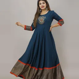 pranu creation Embroidered Rayon Blend Stitched Flared/A-line Gown-picture-21
