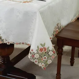 MONKDECOR Peach-Coloured Floral 8-Seater Table Cover with Embroidered details image 4