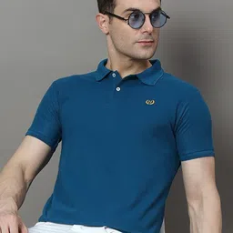 HUSHBUCKS Men Polo Collar Applique T-shirt-image-11