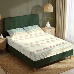 URBAN SPACE Serene White Floral Pure Cotton 200 TC King Bedsheet Set- 2.74 m x 2.74 m-picture-30