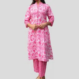 Artisan Glory Women Floral Printed Regular Pure Cotton Kurta Set With Dupatta image 5