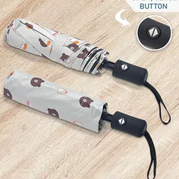 FABINALIV Kids Silver-Toned & Brown Cartoon Character Printed Automatic 3 Fold Umbrella image 3