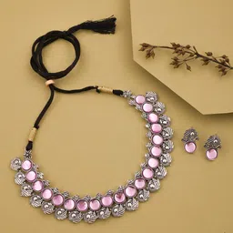 Sangria Silver-Plated Stone Studded Jewellery Set-picture-57