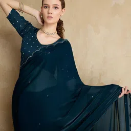 Mitera Mirror Work On Border Organza Saree-picture-37