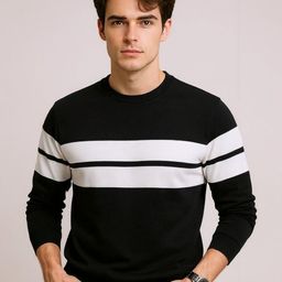 AUTNA Men Striped Round Neck Cotton Sweatshirt-picture-7
