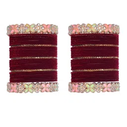 JSRS CREATIONS Set Of 48 Stone-Studded Velvet Bangles-picture-40