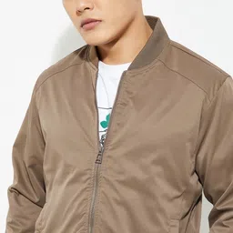 max Men Stand Collar Solid Bomber Jacket image 5
