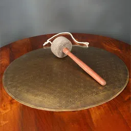 Exotic India Gold-Toned Flower Of Life Tibetan Healing Gong Textured Brass Meditation Gong-image-45