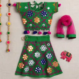 ahhaaaa Girls Embroidered Mirror Work Ready to Wear Lehenga & Blouse With Dupatta-picture-20
