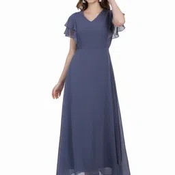 Warsian Flutter Sleeve Georgette Fit & Flare Maxi Dress-picture-34