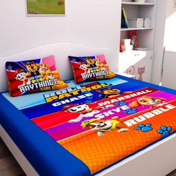 Athom Living Blue & Pink Cartoon Characters 180 TC Queen Bedsheet with 2 Pillow Covers-picture-46