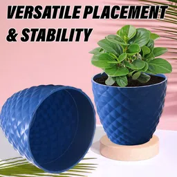 Kuber Industries Blue & White 2 Pieces Textured Round Planters image 5