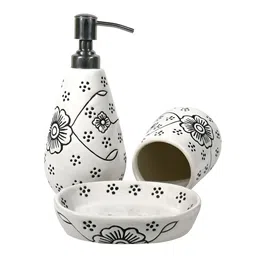 Amoorcart White 3 piece Floral Ceramic Bath Accessories Set-picture-10