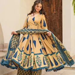 KALINI Women Floral Printed Angrakha Kurta with Palazzos & With Dupatta image 4