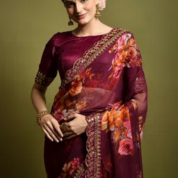 CaniBani Floral Zari Pure Chiffon Heavy Work Saree image 4