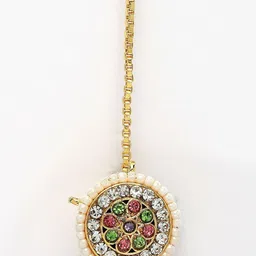 Anouk Gold-Plated Cubic Zirconia Studded & Beaded Maang Tikka image 5