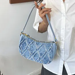 CORSICA Women Blue Textured PU Half Moon One Handle Satchel image 4