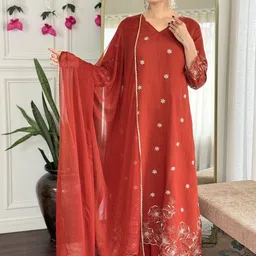 Moda Rapido Women Floral Embroidered Kurta with Palazzos & Dupatta-picture-10