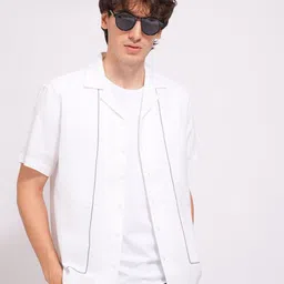 SELECTED Men Cuban Collar Textured Solid Cotton Casual Shirt-picture-14