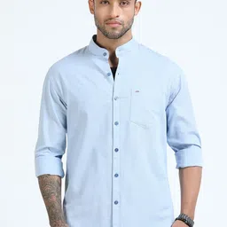 U.S. PITCHERS Men Standard Slim Fit Solid Mandarin Collar Casual Shirt-picture-18