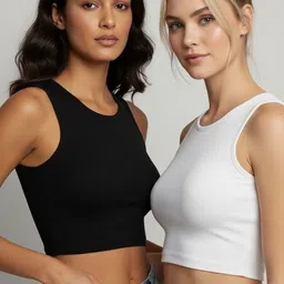 SZN Pack Of 2 Round Neck Sleeveless Ribbed Top image 2