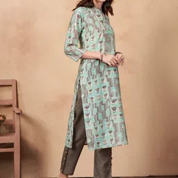 Anouk Women Floral Printed Thread Work Chanderi Silk Kurta image 3