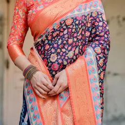 ALMAARI FASHION Floral Printed Zari Kanjeevaram Saree With Unstitched Blouse Piece image 4