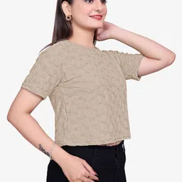 Dorell Women Textured Self Design Round Neck Crop Top image 3