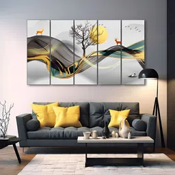 The Castle Decor Yellow & Grey 5 Pieces Deers Printed Wooden Wall Art-image-88