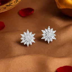 Nipura 925 Sterling Silver Rhodium-Plated CZ Studded Floral Shaped Studs-picture-52