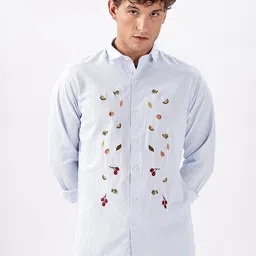 HAMPTONS Premium Vertical Striped Spread Collar Embroidered Cotton Casual Shirt-picture-21
