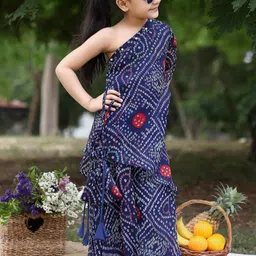 Sangria Girls Bandhani Printed One-Shoulder Georgette Kurta With Palazzos image 4