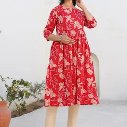 Janasya Women Floral Printed Keyhole Neck Floral Maternity Kurta-picture-40