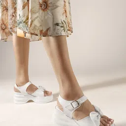 Try Me Women Open Toe Platform Heel Sandals with Bows image 4