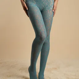 Theater Women Elizabeth Blue Lace Stockings with Soft Waistband-picture-25