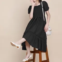 FIXOCRA Puff Sleeve Fit & Flare Midi Dress image 3