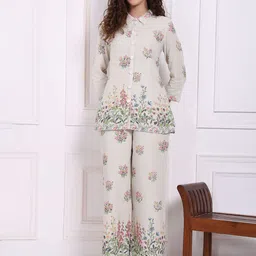 W Printed Collared Neck Three Fourth Sleeves Shirt With Palazzos Co-Ords image 3