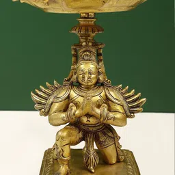Exotic India Gold Toned Brass Puja Lamp Of Humble Garuda With Pointed Beak-picture-19
