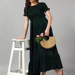 Krunal Raiyani Women Solid Round Neck Flared Fit and Flare Dress-picture-34