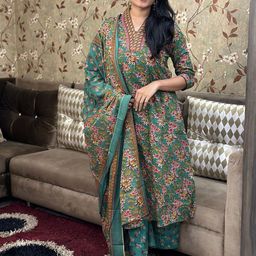 GoSriKi Women Floral Printed V-Neck Anarkali Kurta with Palazzos & With Dupatta-picture-23