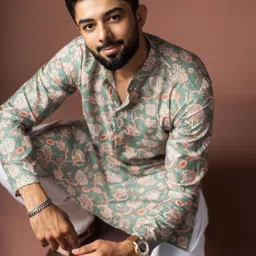 Rawayi Men Floral Printed Thread Work Kurta image 4