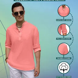 Fifth U Men Peach Kurta image 5