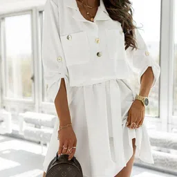 DressBerry Shirt Collar Mini Shirt Dress-image-70